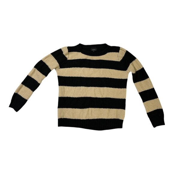 Active Designed in Los Angeles | Women’s Black Tan Striped Knit Sweater | Size L - Picture 1 of 3